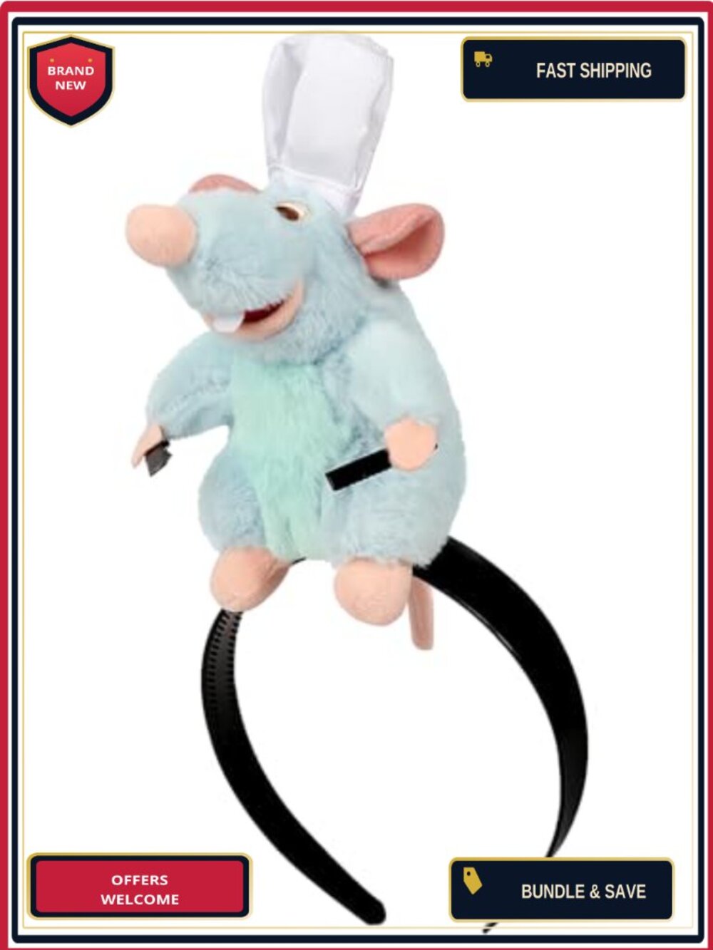 Mouse Chef Hat Headband Plush Animal Costume Accessory